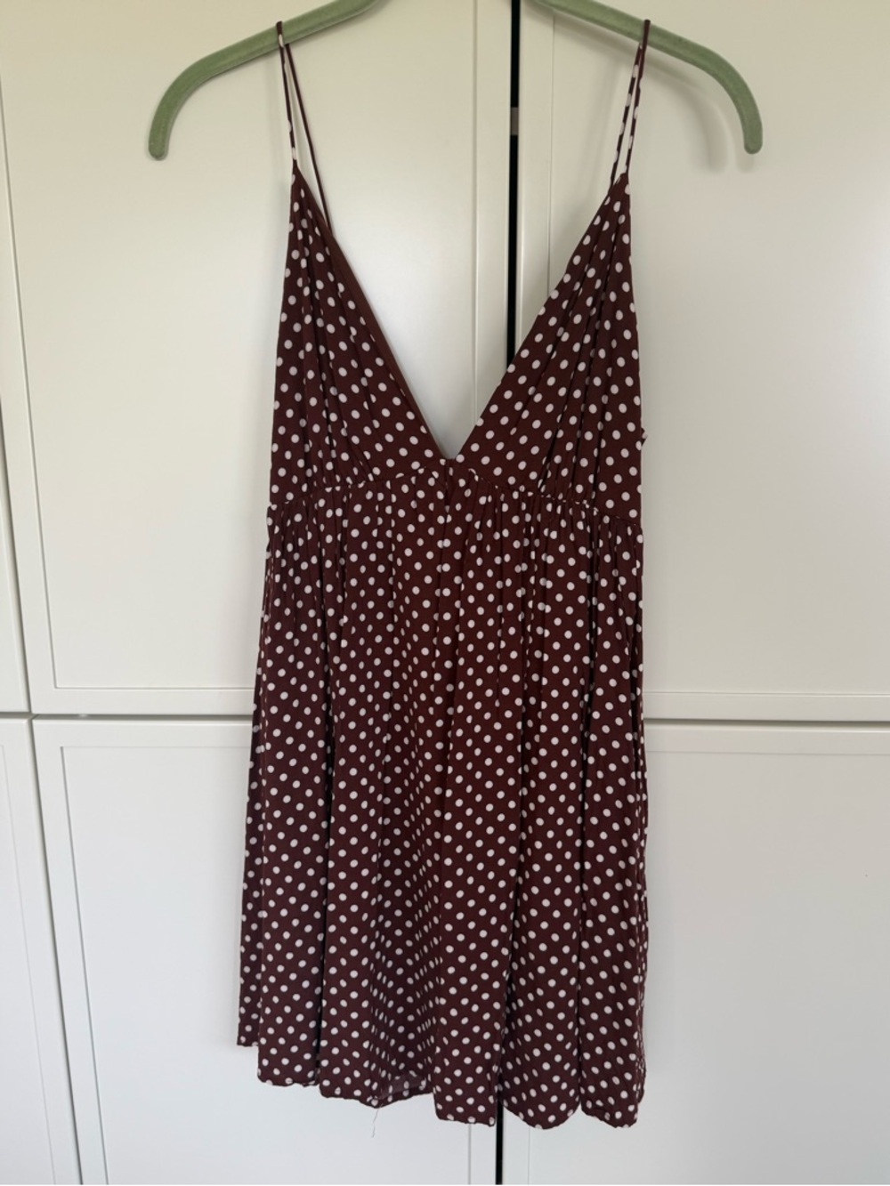 Zara Brown and White Polka Dot Babydoll Dress